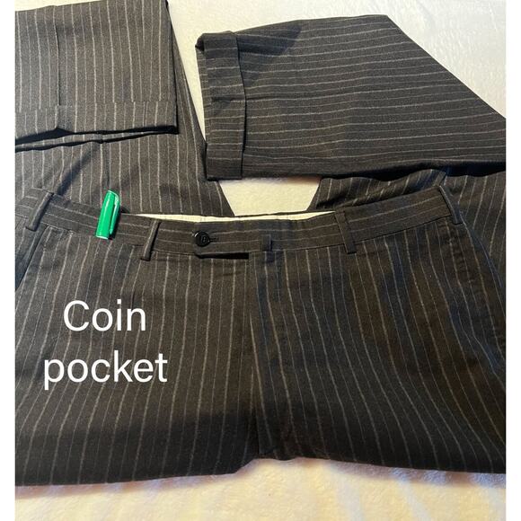 Isaia Napoli 46L 37x31 Gray Stripe Wool Flannel Designer 2 Piece Suit Italy - Picture 10 of 16